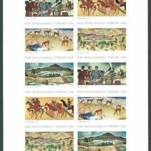 Scott# 5372-76 "POST OFFICE MURALS" FULL SHEET (10) W/HEADER, MNH