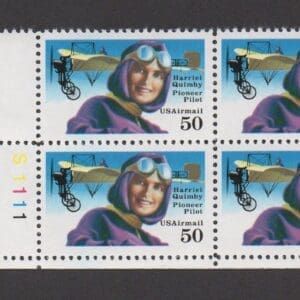 Scott# C128 "HARRIET QUIMBY" PLATE BLOCK (4)MNH, NICELY CENTERED