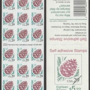 Scott# 2491a "PINE CONE" S/A BOOKLET PANE (18) MNH