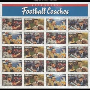 Scott# 3143-46 "FOOTBALL COACHES" FULL SHEET (20) MNH