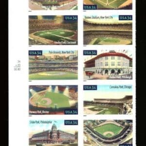 Scott# 3510 "BASEBALL PLAYING FIELDS" S/A PLATE BLOCK (10) MNH