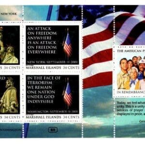 Scott# 789 MARSHALL ISL IN REMEMBRANCE of 9-11-2001 BKLT. (7) MNH