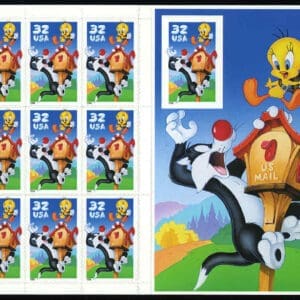 Scott# 3205 "SYLVESTER & TWEETY BIRD" IMPERFORATE ERROR SHEET MNH