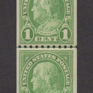 Scott# 604 "FRANKLIN" ROTARY PERF 10 HORIZ. JOINT LINE PAIR, MNH