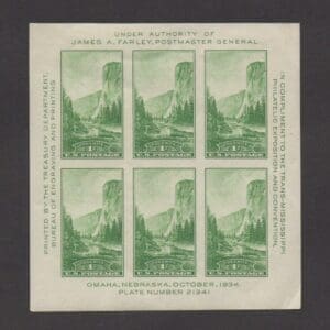 Scott# 751 TRANS-MISSISSIPPI EXPOSITION SHEET  YOSEMITE (6) MINT