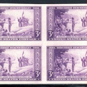 Scott# 755 "NICOLET'S LANDING" MNH IMPERFORATE BLOCK (4) NGAI