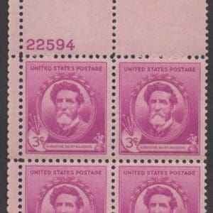 Scott# 886 "FAMOUS AMERICANS-GAUDENS" PLATE BLOCK (4) MNH