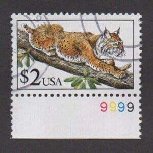 Scott# 2482 BOBCAT USED PLATE# SINGLE, LITE CANCEL, NICE MARGINS