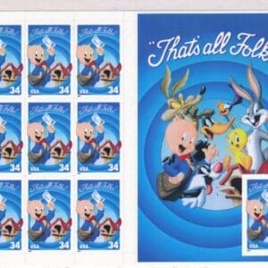 Scott# 3535 "LOONEY TUNES-PORKY PIG" IMPERF ERROR SHEET (10) MNH