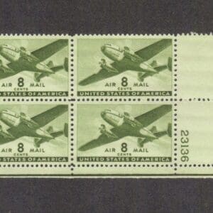 Scott# C26 "TWIN-MOTORED TRANSPORT" PLATE BLOCK (4) MNH