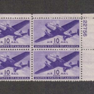 Scott# C27 "TWIN-MOTORED TRANSPORT" PLATE BLOCK (4) MNH