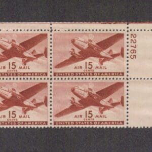 Scott# C28 "TWIN-MOTORED TRANSPORT" PLATE BLOCK (4) MNH