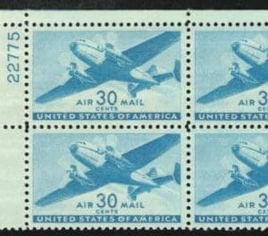 Scott# C30 "TWIN-MOTORED TRANSPORT" PLATE BLOCK (4) MNH