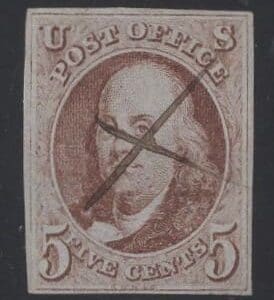 Scott# 1 "FRANKLIN" USED WITH PERIOD PEN CANCEL * LOOK *