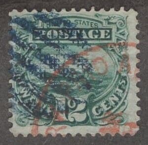 Scott# 117 "S.S. ADRIATIC PICTORIAL" BLUE BAR GRID & RED CDS CANCELS