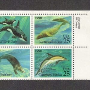 Scott# 2508-11 SEA CREATURES MNH ZIP BLOCK (4) NICELY CENTERED