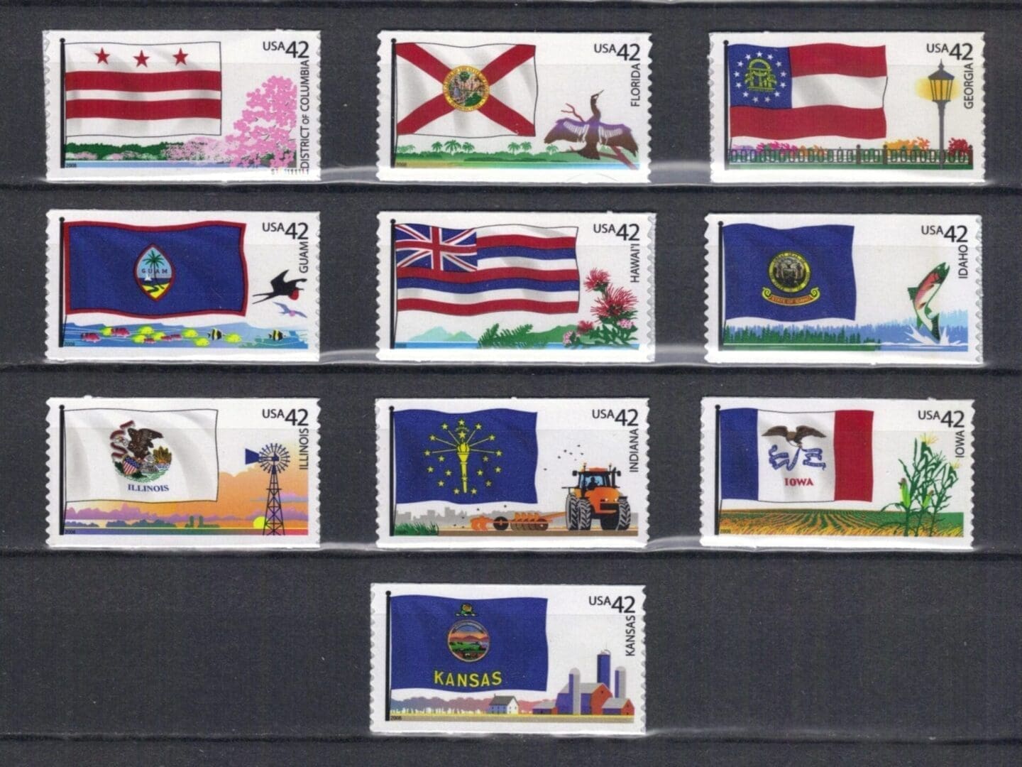 Scott# 4283-92 "FLAGS OF OUR NATION" MINT SINGLES SET II (10) W/P#