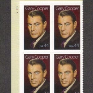 4421 "GARY COOPER" S/A PLATE BLOCK (4) MNH, NICELY CENTERED