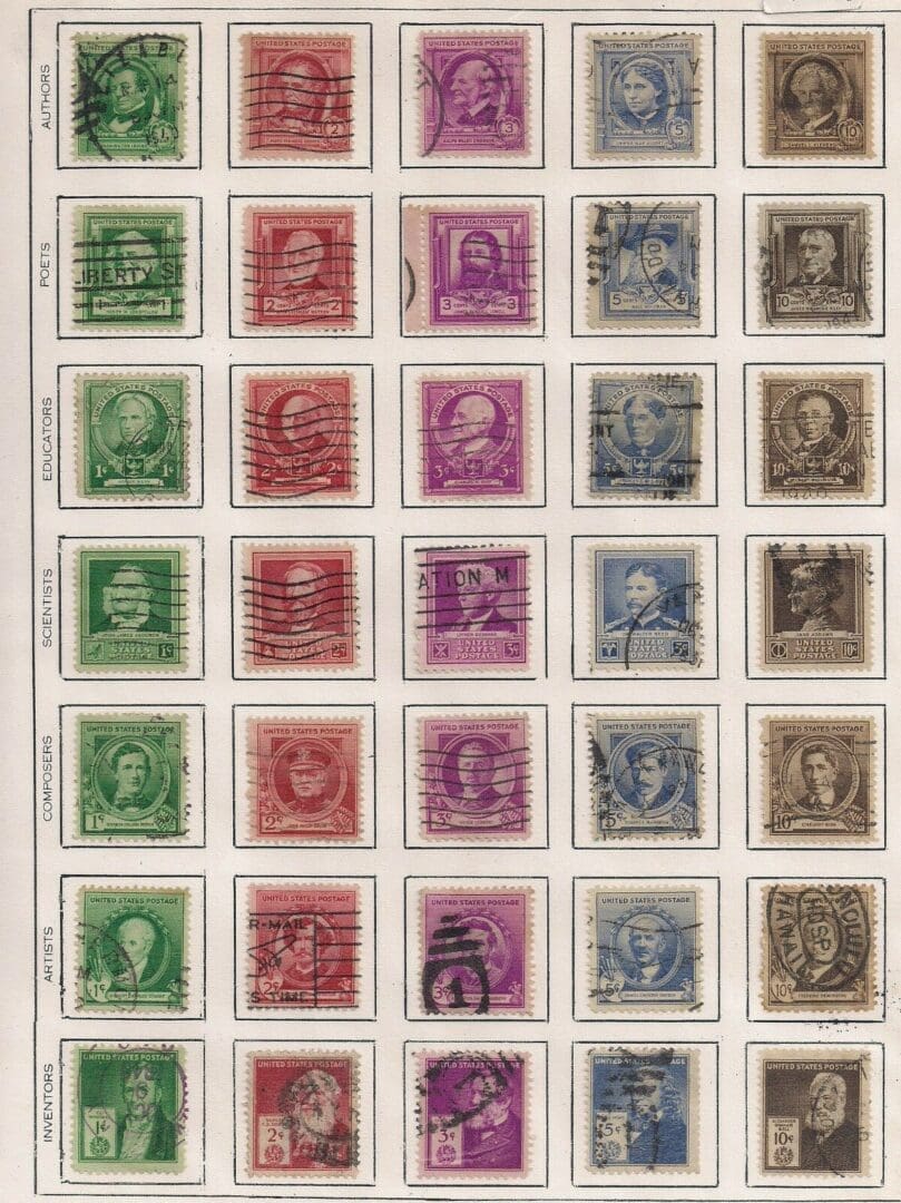 Scott#s 859-893 "FAMOUS AMERICANS" COMPLETE SINGLES SET (35) USED