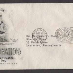 Scott# 21 HUMAN RIGHTS" ARTCRAFT FIRST DAY COVER ISSUED 1953