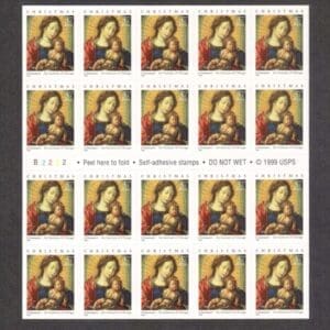 Scott# 3675 "MADONNA & CHILD-JAN GOSSAERT" BOOKLET PANE (20) MNH