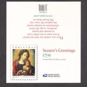 Scott# 3675 "MADONNA & CHILD-JAN GOSSAERT" BOOKLET PANE (20) MNH - Image 2