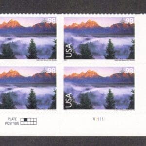 Scott# C147 "GRAND TETON NATIONAL PARK" S/A PLATE BLOCK (4) MNH