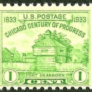 Scott# 728 "FORT DEARBORN" SINGLE, MNH, NICELY CENTERED