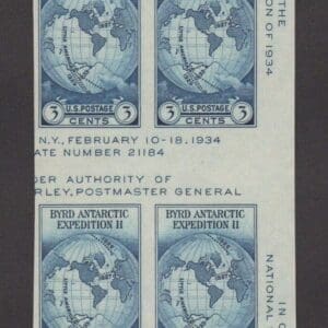 Scott# 768a "BYRD ANTARCTIC EXPEDITION" GUTTER BLOCK, MNH, NGAI
