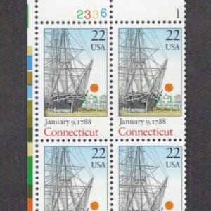 Scott# 2340 "CONNECTICUT BICENTENARY" PLATE BLOCK (4) MINT