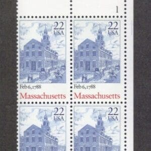 Scott# 2341 "MASSACHUSETTS BICENTENARY" PLATE BLOCK (4) MNH