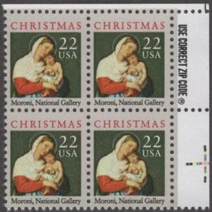 Scott# 2367 "MADONNA & CHILD" MNH ZIP BLOCK (4) NICELY CENTERED