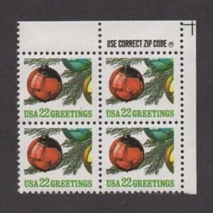 Scott# 2368 "CHRISTMAS ORNAMENTS" MNH ZIP BLOCK, NICELY CENTERED