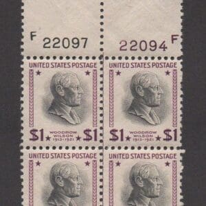 Scott# 832 WILSON PLATE BLOCK(4) CENTERLINE, MNH P#22097F/22094F