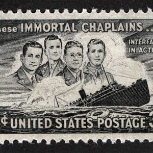 Scott# 956 "FOUR CHAPLAINS & SS DORCHESTER" MNH, NICELY CENTERED