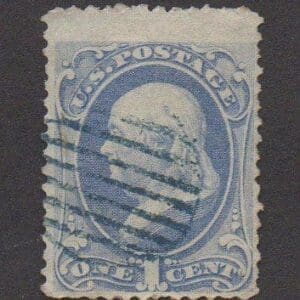 Scott# 145 "FRANKLIN" BANKNOTE WITH GREEN 7 BAR GRID FANCY CANCEL