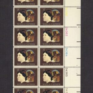 Scott# 1487 "WILLA CATHER-NOVELIST" PLATE BLOCK (12) MNH