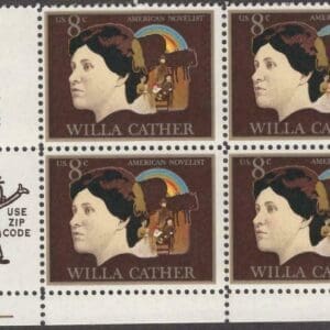 Scott# 1487 WILLA CATHER-NOVELIST MR ZIP+MAIL EARLY BLOCK(4) MNH