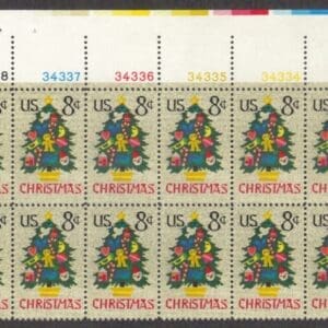Scott# 1508 "CHRISTMAS TREE IN NEEDLEPOINT" PLATE BLOCK (12) MNH