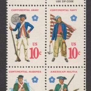 Scott# 1565-68 "MILITARY UNIFORMS" SE-TENANT MR ZIP BLOCK (4) MNH