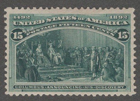 Scott# 238 COLUMBIAN-ANNOUNCING HIS DISCOVERY MINT, VERY WELL CENTERED