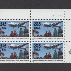 Scott# 3211 "BERLIN AIRLIFT" MNH PLATE BLOCK (4) NICELY CENTERED