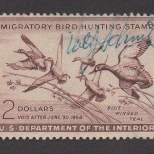 Scott# RW20 "DUCK STAMP" 1953 "BLUE WINGED TEAL" USED, SIGNED
