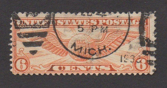 Scott# C19 "WINGED GLOBE" USED, MICHIGAN CDS & TWIN DUPLEX CANCEL
