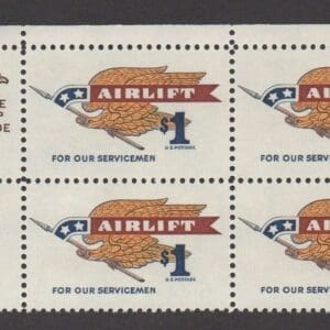 Scott# 1341 "AIRLIFT FOR OUR SERVICEMEN" ZIP BLOCK (4) MNH