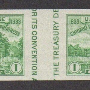 Scott# 730a "FORT DEARBORN" HORIZ. CROSS GUTTER PAIR, MNH, NGAI