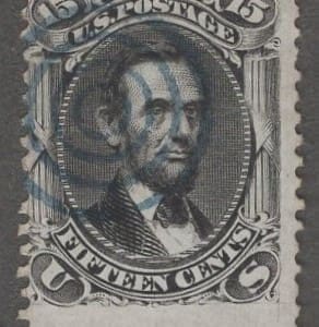 Scott# 77 "LINCOLN" 1ST MOURNING STAMP USED, BLUE BULLSEYE CANCEL