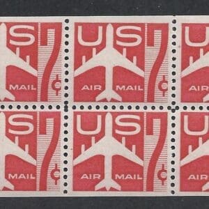 Scott# C60a "RED JET" AIRMAIL BOOKLET PANE (6) MNH