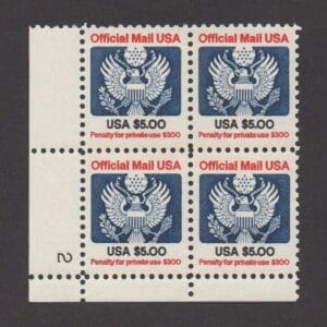 Scott# O133 "OFFICIAL MAIL" PLATE BLOCK (4) MNH, NICELY CENTERED