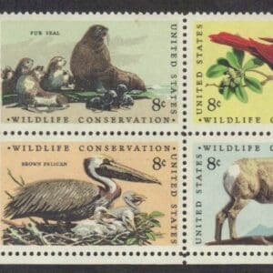 Scott# 1464-67 "WILDLIFE CONSERVATION" ZIP BLOCK (4) MNH, NICELY CENTERED